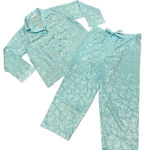 Vintage Y2K Victoria’s Secret Aqua Blue Floral Pajama Set Size Small